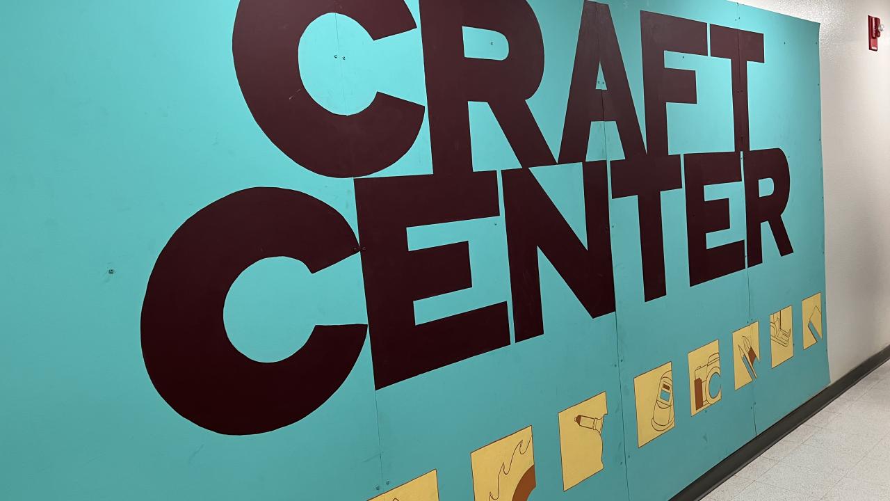 Craft Center sign inside of a hallway